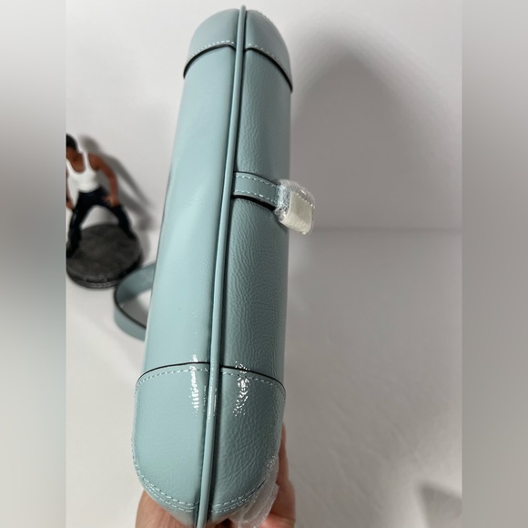 Coach Hamptons Hobo Bag in Silver/Light Blue Crinkle Patent Leather NWT - Picture 7 of 9